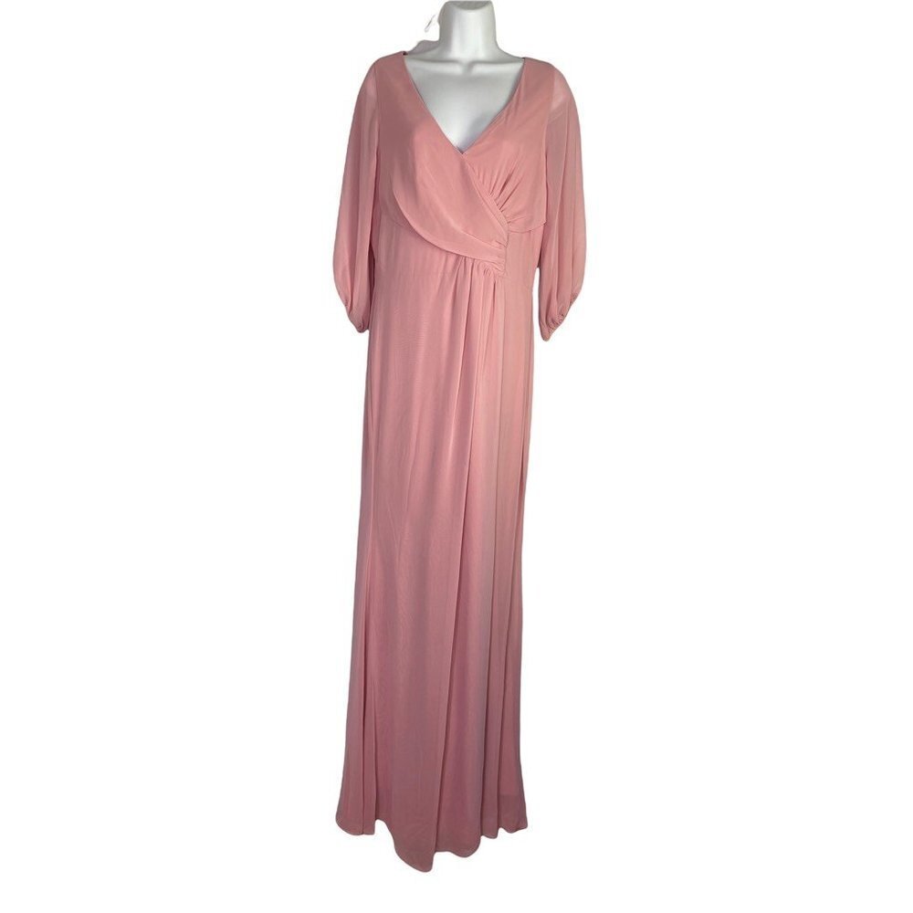 Miss‎ Cristina Women's Faux Wrap Dress Pink Pleated V Neck 3/4 Sleeve Zip SZ L